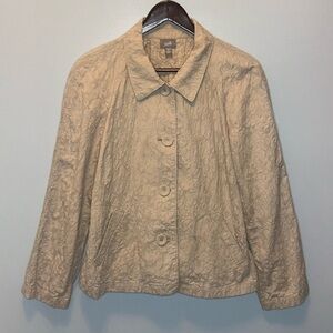 J. Jill Womens Medium Floral‎ Brocade Tapestry Blazer Jacket -Raglan Sleeve -Tan